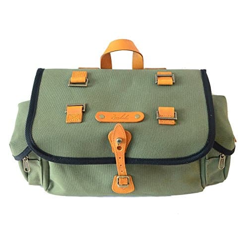 New Zimbale Waterproof Canvas Handlebar bag/Saddlebag 11liter for Brompton Bikes 11.8"(W)x7.5"(H)x7.1"(D), Black/Green