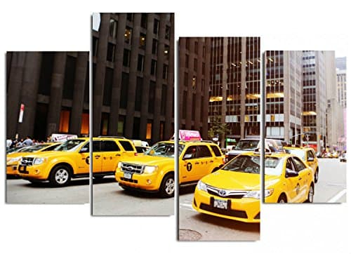 4 Panels Canvas Print Wall Art, Yellow Cab / Taxi on New York Time Square Pictures