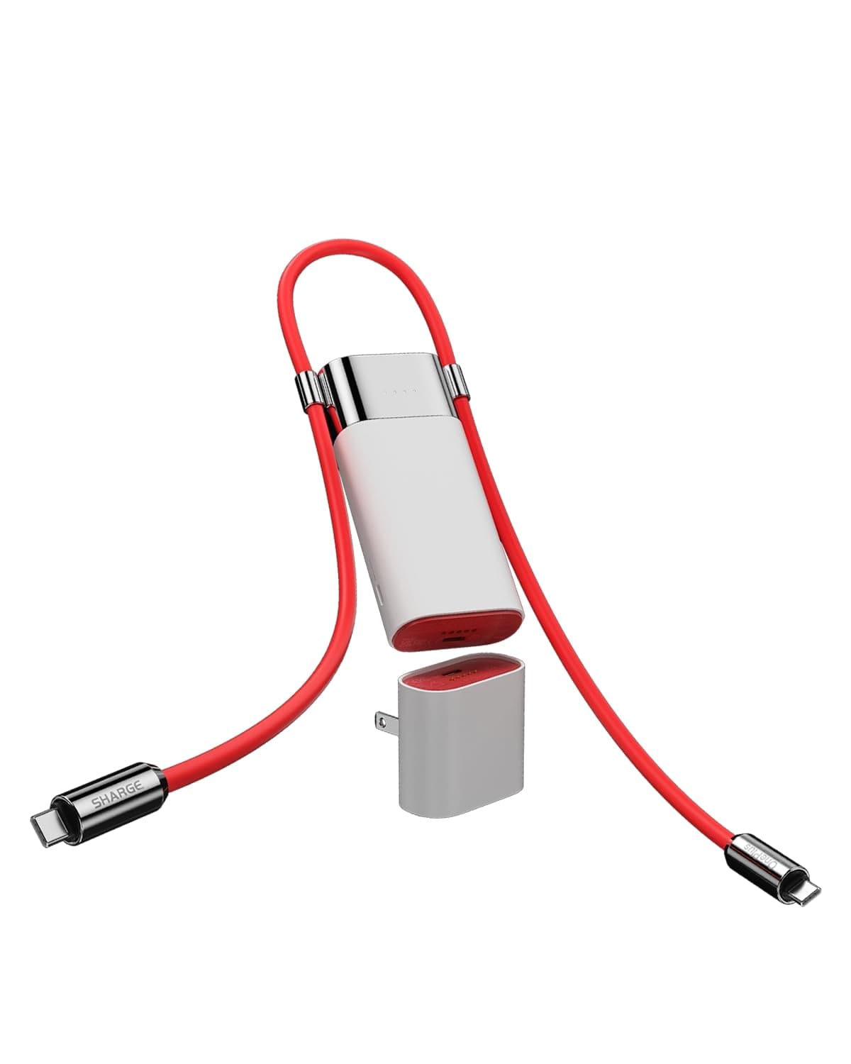 sharge 3 in 1 Power Bank PD 40W Fast Charging 10000mAh Portable Charger with Red Cable SUPERVOOC 55W 36Wh Battery Pack for iPhone 16/ OnePlus 12/11/Open/Nord Series