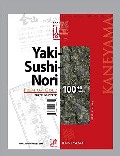 Kaneyama Yaki Sushi Nori / Dried Seaweed (Vacuum-packed/re-sealable), Premium Gold Grade RED (Half Size 100 Sheets 1 Pack)