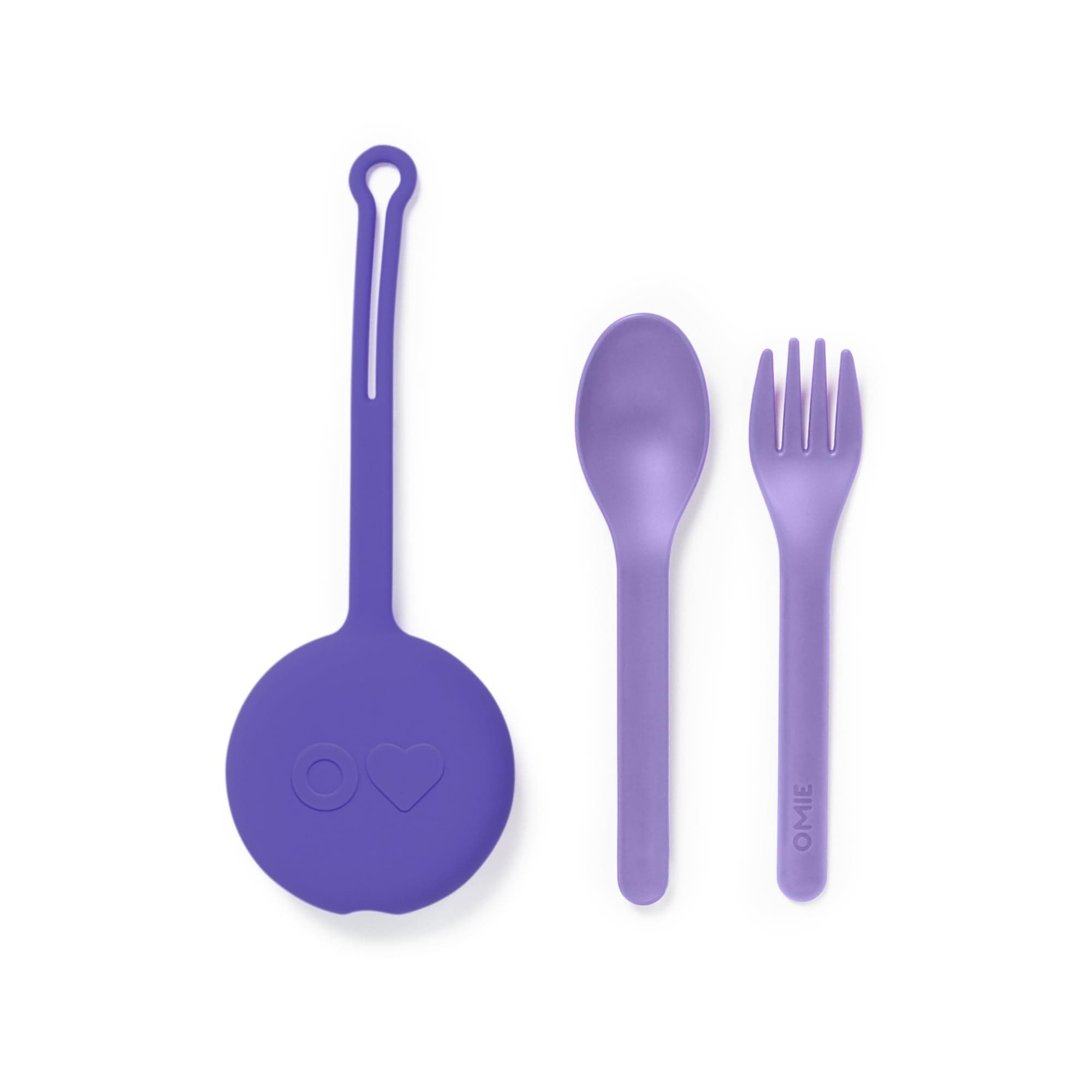OmieBox Kids Utensils Set with Case - 2 Piece Plastic, Reusable Fork and Spoon Silverware with Pod for Kids (Lilac)