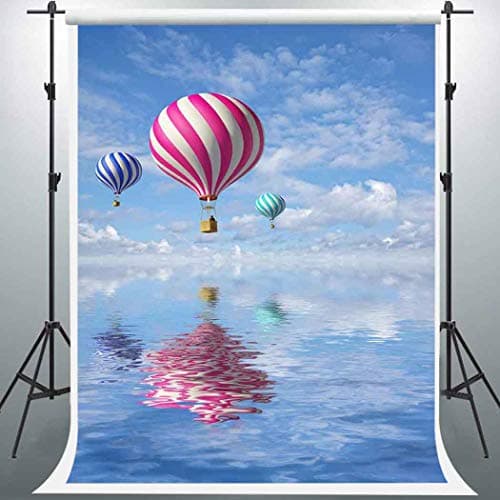 Blue Sky Backdrop, Hot Air Balloon, EARVO 5x7ft Photography Background, Baby Shower, Themed Party Cotton Backdrop, Photo Studio Photocall Props EA001