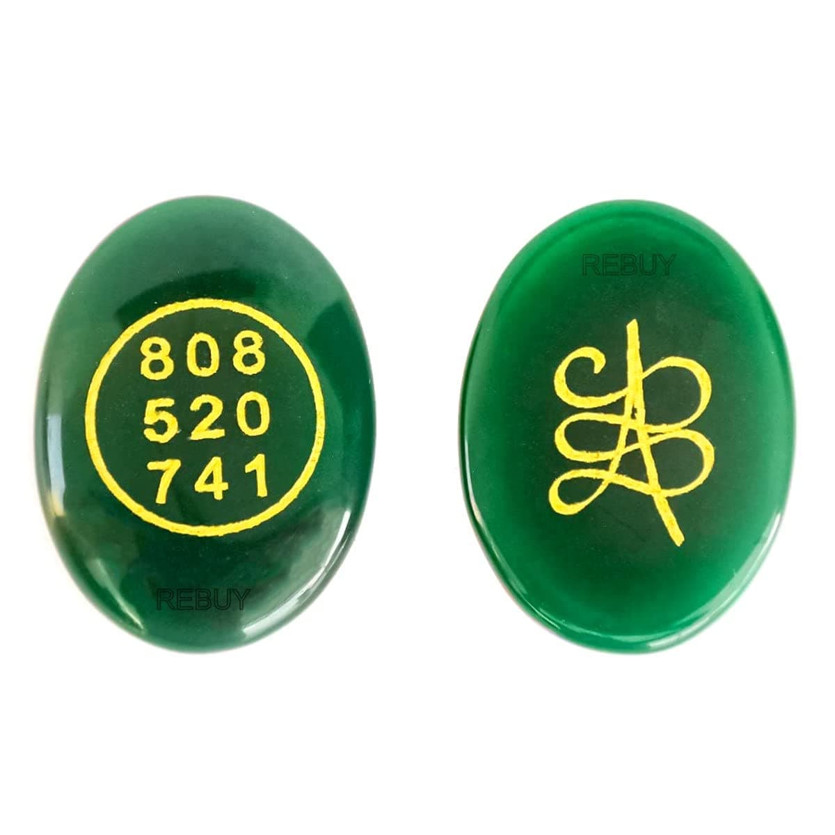 REBUY Green Jade Stone Money Switch Word Symbol Zibu | Natural Healing Crystal Oval Shape Gemstone for Attracts Money Luck in Career & Business, Supports Heart Chakra, Reiki Vastu & Feng Shui | Pack Of 1