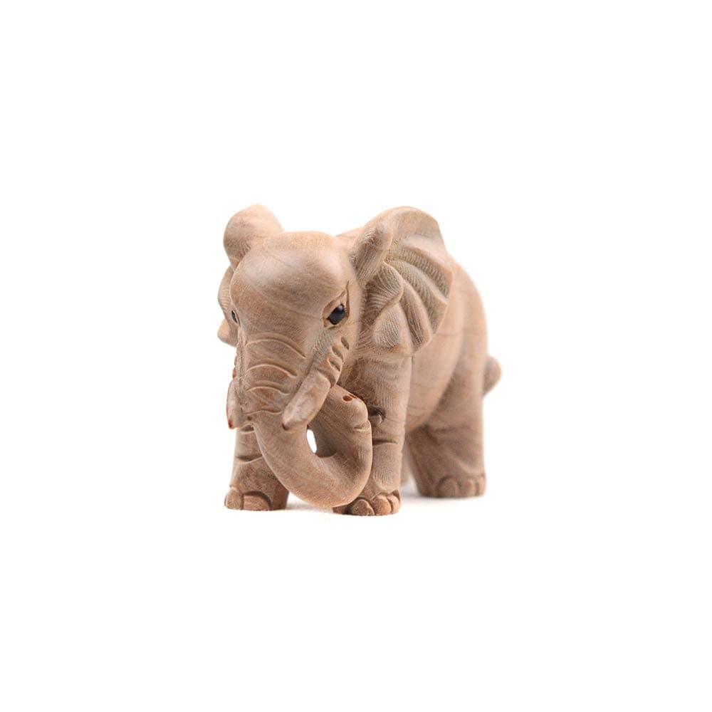 Kansoo 1PCS Wooden Small Size Elephant Statue Wood Carved Figurine Home Decorations