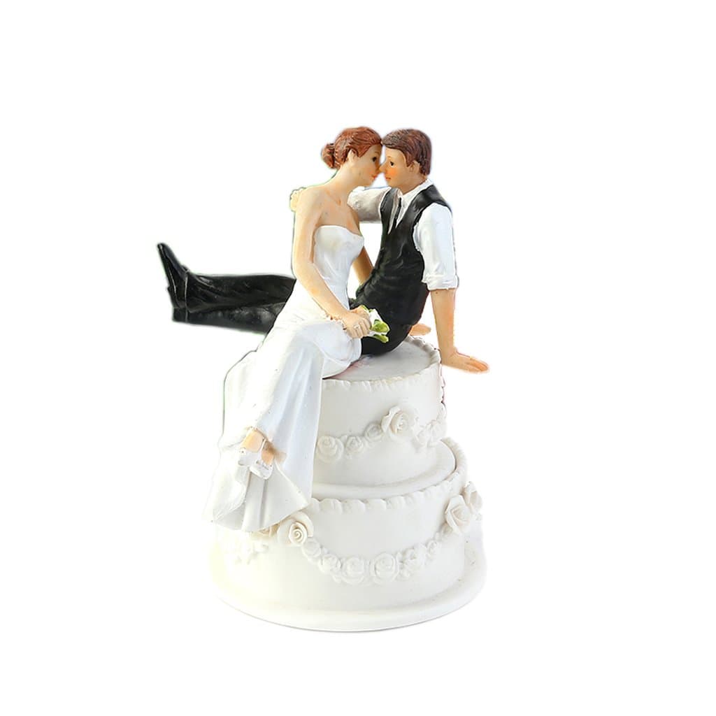 Funny Bride and Groom Decorative Wedding Cake Toppers - Cake Topper Figurines, Keepsake Wedding Cake Decorations in Unique Pose (Bride and Groom on Cake)