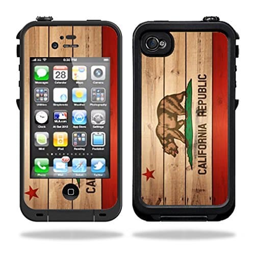 Skins Kit for Lifeproof iPhone 4 Case (skins/decals only) - California Bear Flag on Wood, Cali For Nia