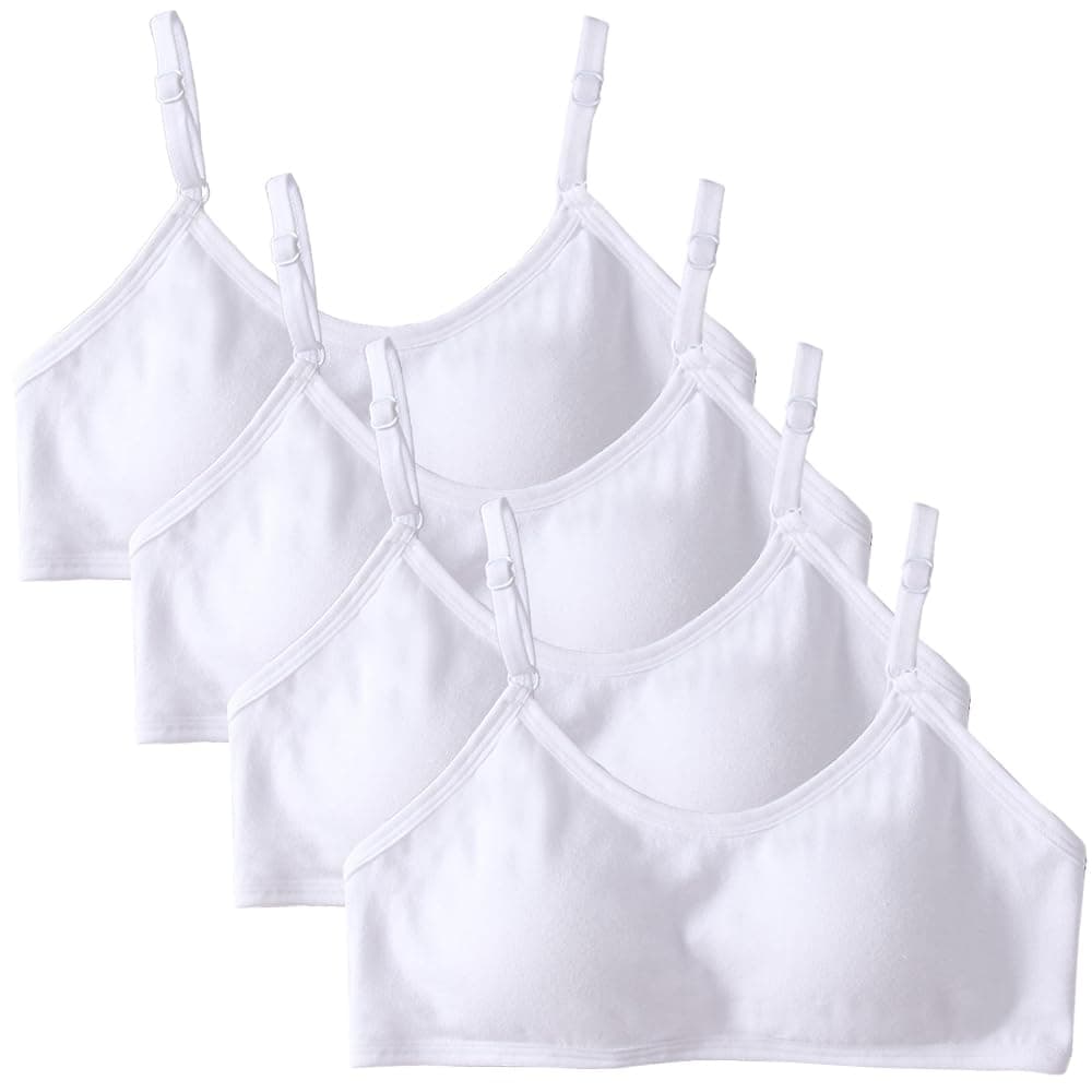 4 Pack Girls Sports Bra Training Bras Underwear with Fixed Bust Pad and Adjustable Strap Teenage Girls Crop Top for Kids 10-18 Years