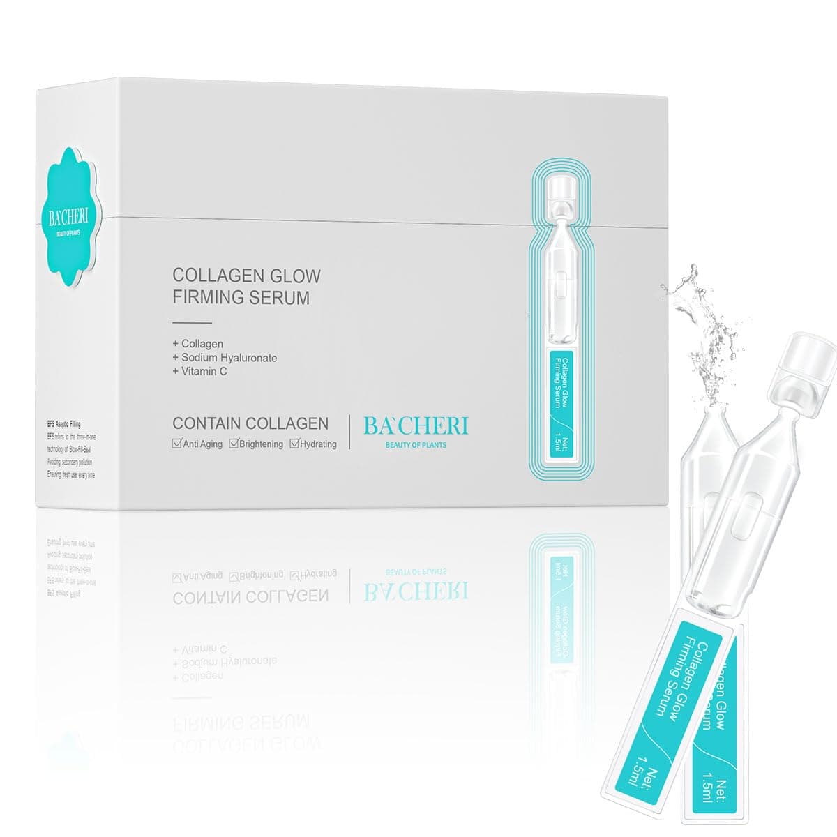 Collagen Glow Firming Face Soft Ampoule Serum with Soluble Collagen, for reducing dry & fine lines, brightening & Hydrating Facial Serum with Centella Asiatica Extract, 30 Pcs/Box
