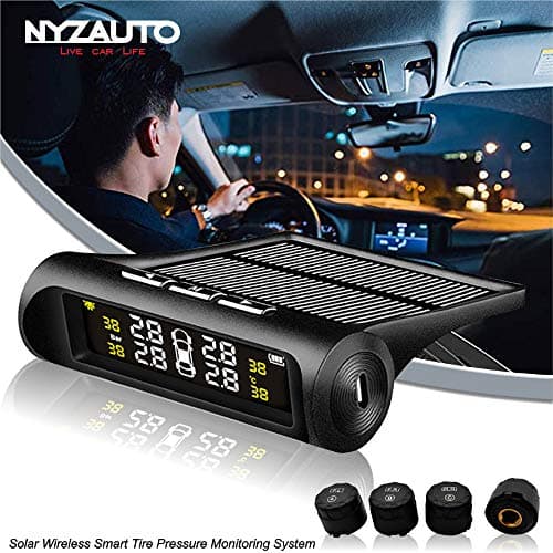NYZAUTO Solar Wireless Smart Tire Pressure Monitoring System with 4 Internal Sensors, Tire Pressure Security Alarm Systems