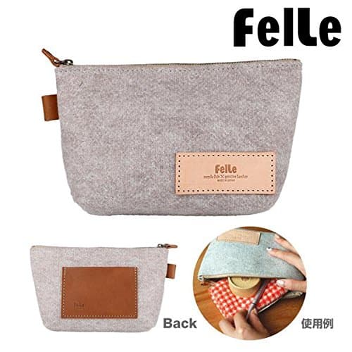 Genuine leather ,FelLe Felt Prensent combination of Recycled plastic and Leather Eco Friendly Zip Pouch Organiser Purse for Handbag (Gray)
