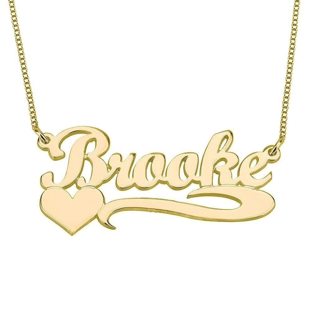 YINSHIFU Name Necklace Personalized Name Plate Pendant Necklace with Heart in 18K Gold Plated