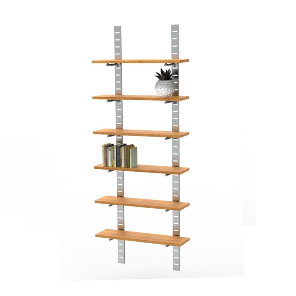 Modern Metal Shelving Unit - Wall Mounted - Great Choice for Your Home & Office - for 6 Wood Shelves (Shelves Not Included)