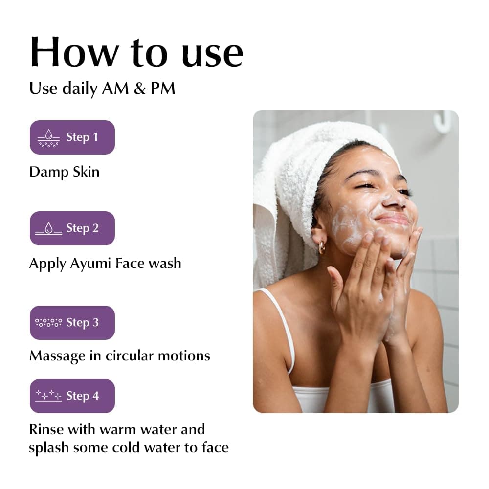 Ayumi Turmeric & Bergamot Face Wash. Vegan, Cruelty-Free, Dermatologically-Tested, 2 x 150ml