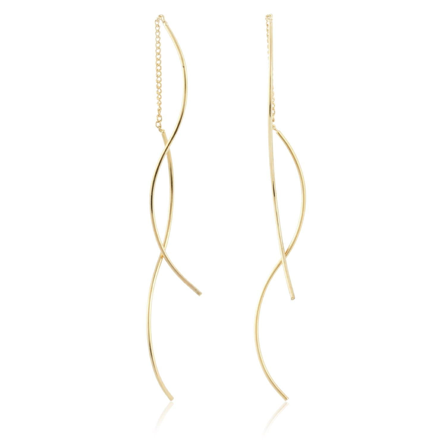 Wave Chain Bended Twisted Linear Chain Threader Drop Dangle Earrings by Lovey Lovey