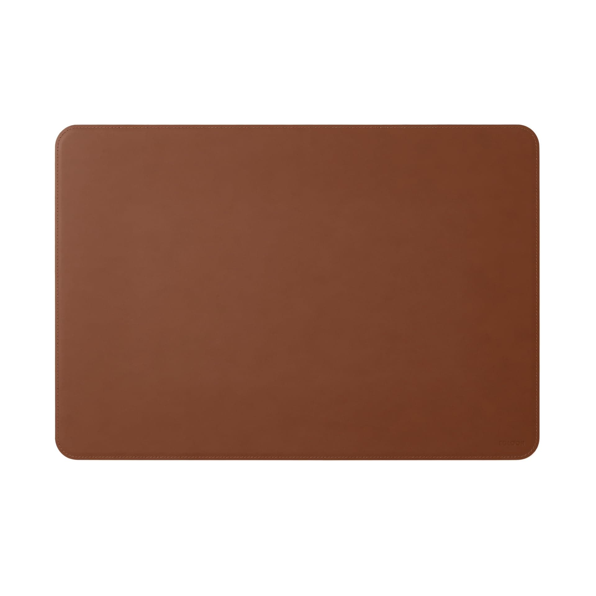 Eglooh - Herms - Desk Mat for Office Made of Orange Brown Leather - Desk Mat cm 50x35 - Large Mouse Pad with Rounded Corners and Handmade Stitchings - Made in Italy