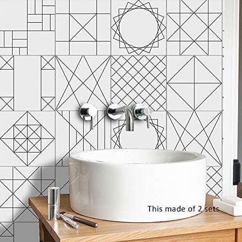 Wall Stickers Removable Wallpaper Tile Sticker Self-Adhesive Square Waterproof Oil-Proof Anti-Skid Tiles DIY Vinyl Wall Art for Bedroom Kitchen Bathroom Artwork Wall Murals (Geometric,6*6 inch*10 PC)