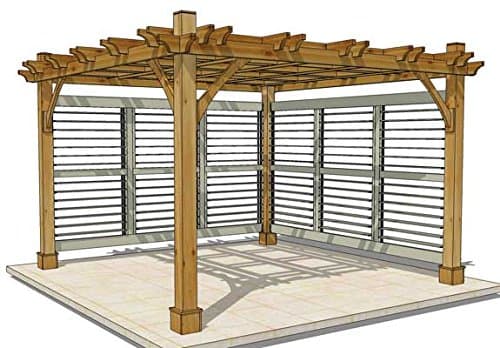 12x12 Breeze Cedar Pergola - With Louvered Wall Panels