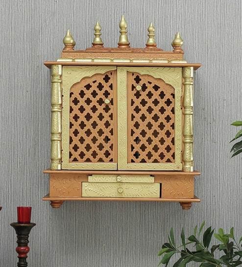 Wooden Temple/Home mandir/god Stand/Pooja Stand/mandap/mandapam/Pooja mandir with Doors (Large 24x12x30 WxDxH INCH, Copper)