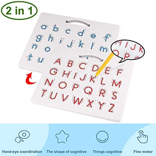 Motiloo Double-Side Magnetic Alphabet Drawing Board Magnetic Letter Tracing Board Educational Learning ABC Letters Toy - Perfect Preschool Gift for Boys and Girls (Upper Case ＆ Lower Case)