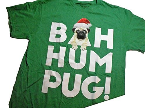 Bah Hum Pug Dog Green Christmas Holiday Mens Graphic T-shirt M (38/40)