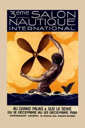 Nautica International Salon Nautique 1928 Mermaid Boat Propeller 12" X 16" Image Size Vintage Poster Repro on Matte Paper