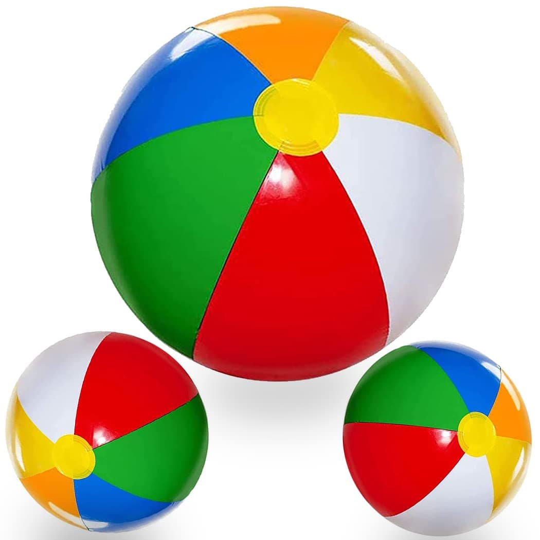 REVHQ Beach Balls [3 Pack] 12" Inflatable Beach Balls for Kids - Beach Toys for Kids & Toddlers, Pool Games, Pool Toy - Classic Rainbow Color