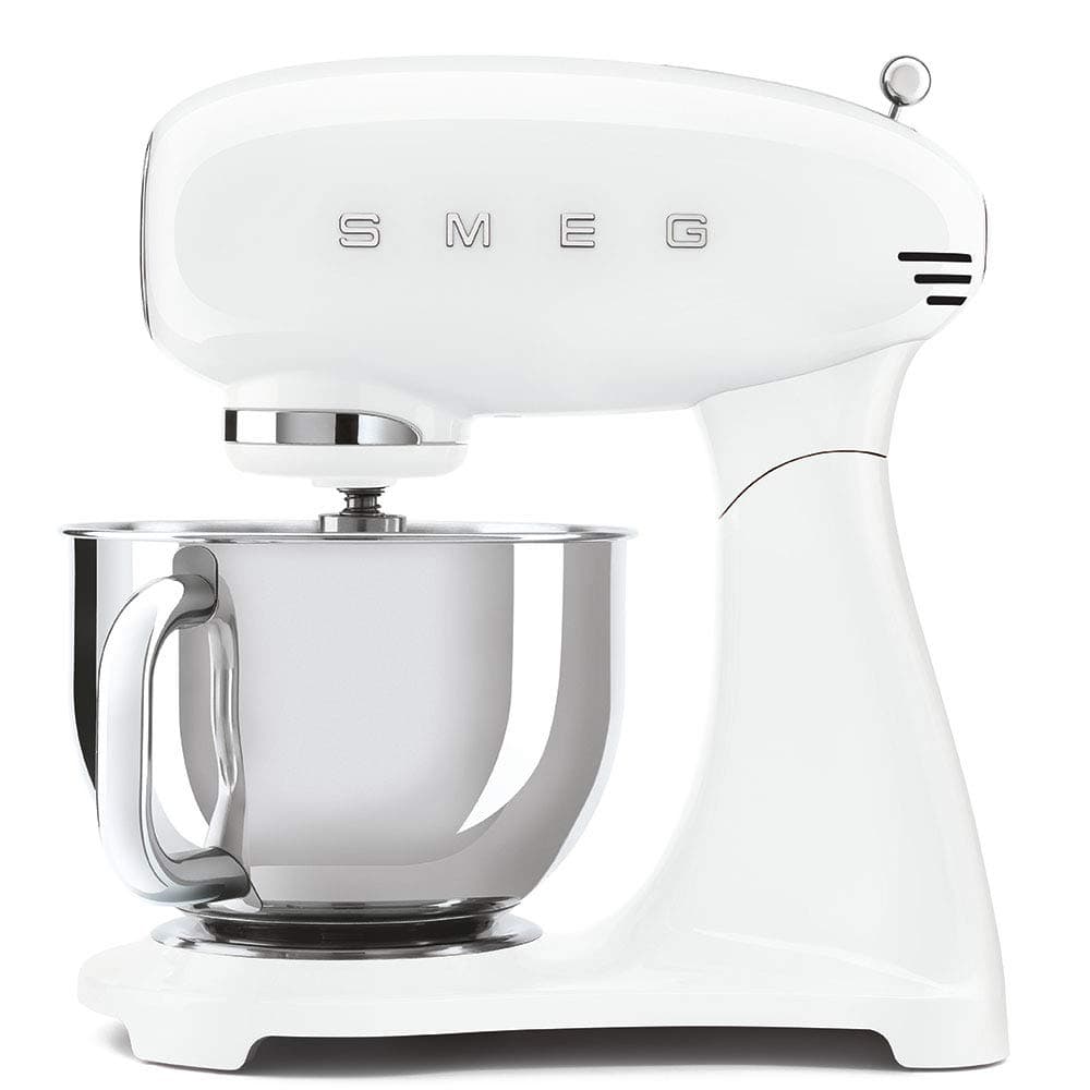 Smeg SMF03WHUK Full Colour Stand Mixer, Retro 50's Style with 4.8L Stainless Steel Bowl, Safety Lock, 10 Variable Speeds, 800W, White