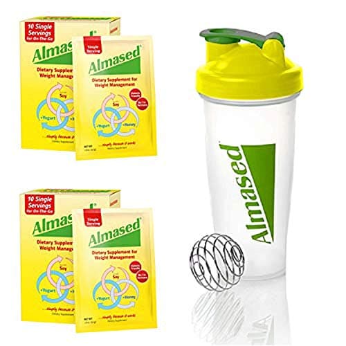 Almased Low-Glycemic High Protein Powder Shake Meal Replacement for Weight Management Non-GMO Plant-Based Protein, Gluten Free, Low Carbs, 10 Single Servings, 1.8 oz each (2 Box) with 1 Blender Bottle