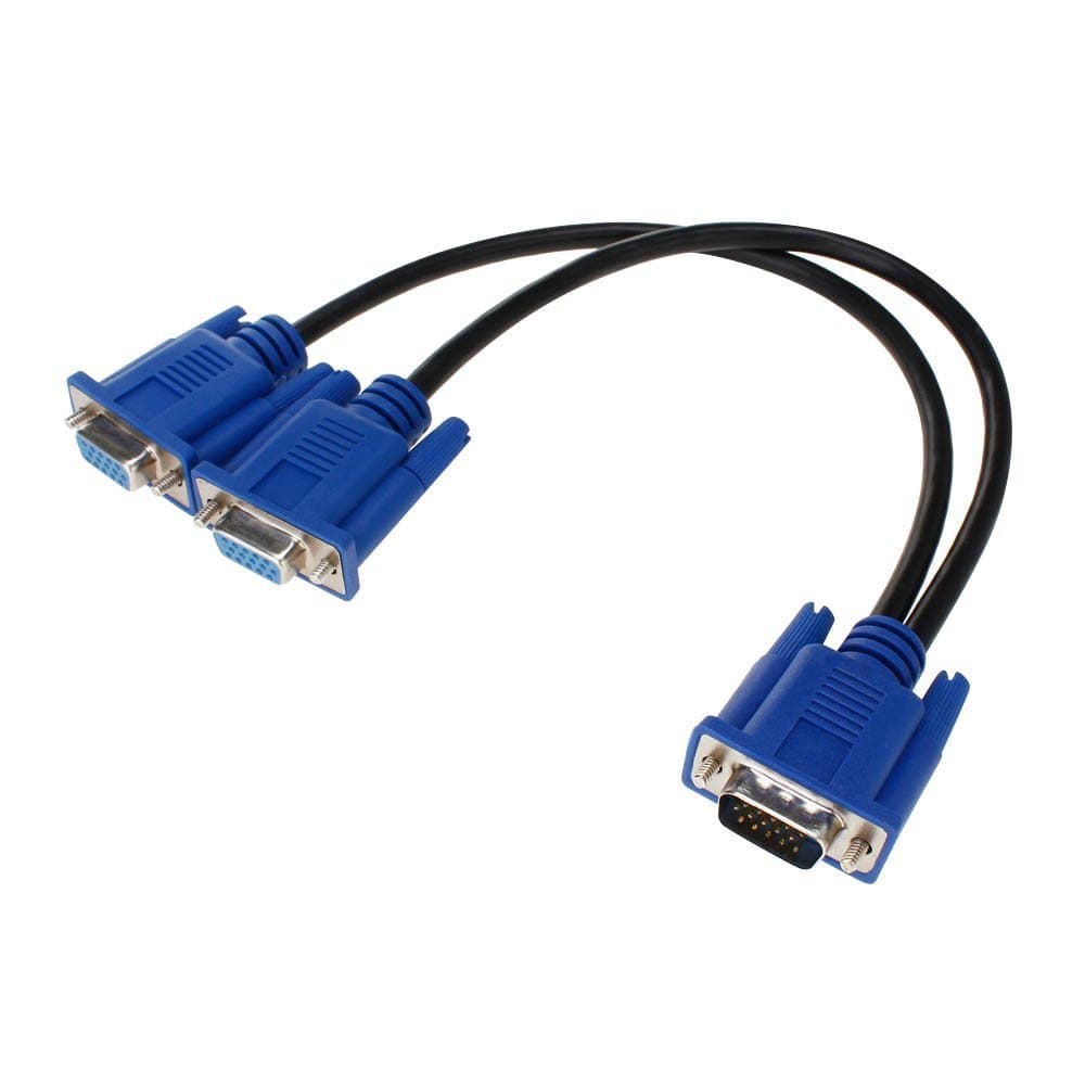 VGA Monitor Y-Splitter Cable, SAYTAY VGA 1 Male to Dual 2 VGA Female Adapter Converter Video Cable for Screen Duplication - 1 Foot (Blue)