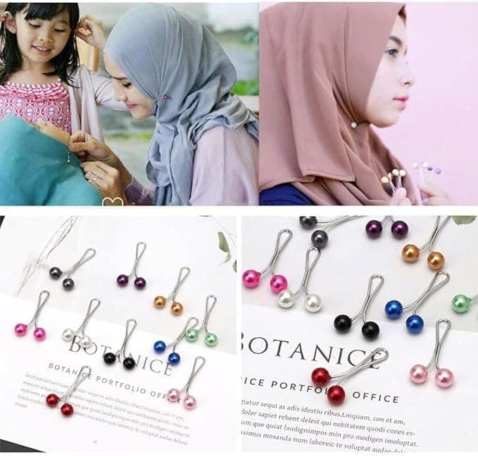12PCS Multicolor Cute Hijab Pins Crystal Rhinestone Ball Pearl Brooch Pins Headscarf Shawl Scarf Muslim Hijab Scarf Clips Safety Pins Buttons Wedding Dress Decorative Boutonniere (12)