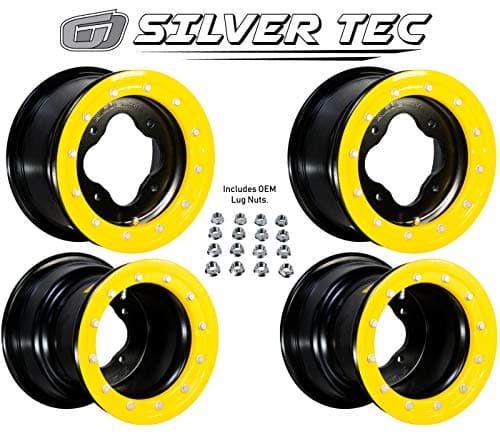 Goldspeed Full Set of 10x5 3+2 4x144 & 9x8 3+5 4x110 ATV Beadlock Rims for Honda TRX 450 (Yellow)