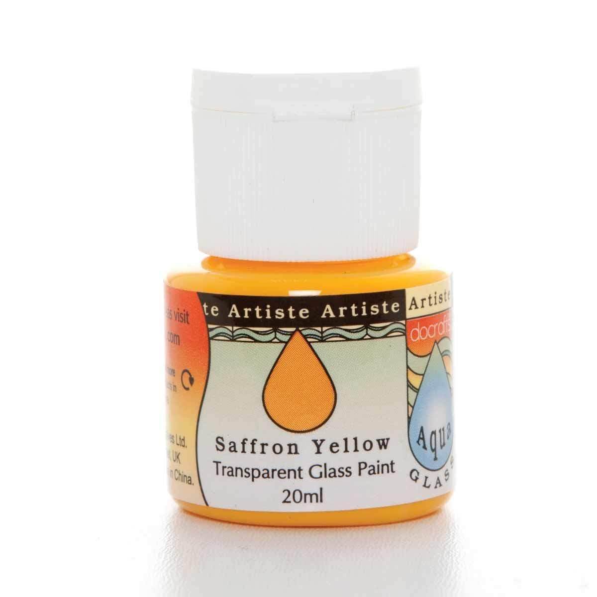 Artiste Glass Paint 20ml Aquaglass Saffron Yellow, Water Based Paints, For Painting On Glass, Perspex, Acetate, Gentle Translucent Finish, Wipe Clean When Wet, Water Proof Once Dry, Glass Crafting
