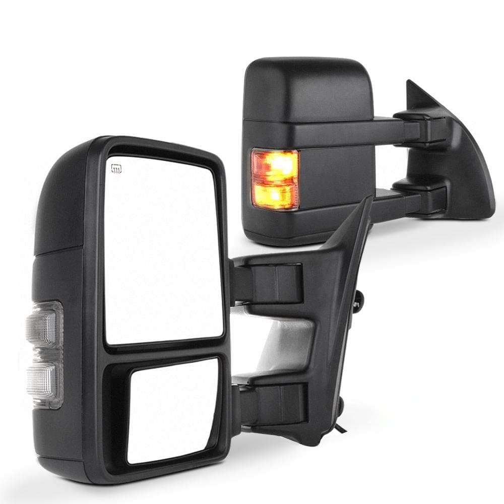 SCITOOTowing Mirrors Compatible with 1999-2007 For Ford For F250/For F350/For F450/For F550 Super Duty A Pair tow mirror Power Adjusted,Heated,Turn Signal Light,with Black Cap Housing