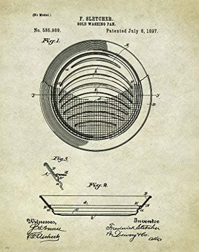 Gold Panning Mining Patent Poster Art Print 11x14 Pan Equipment Books Wall Decor Pictures