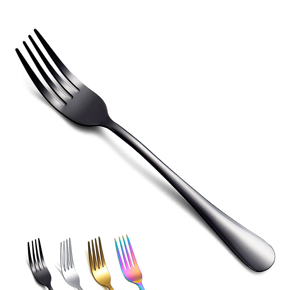 Black Dinner Forks of 4, 7.9" Stainless Steel Titanium Shiny Black Plating Fork Set, Forks And Spoons Silverware, Table Forks Set Sturdy And Dishwasher Safe