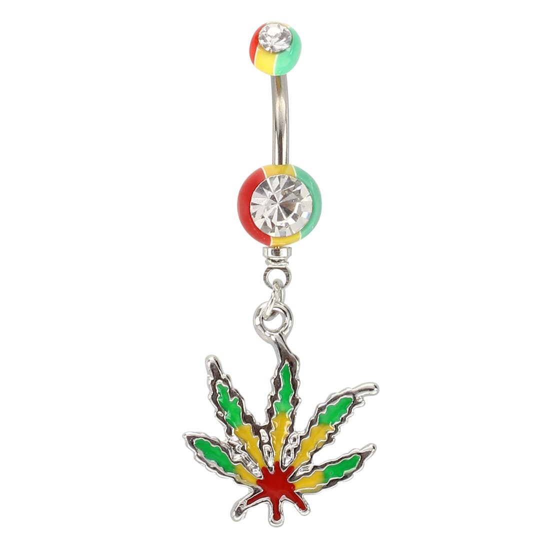 Belly Bar with Leaf in 136L Stainless Steel and Diamante
