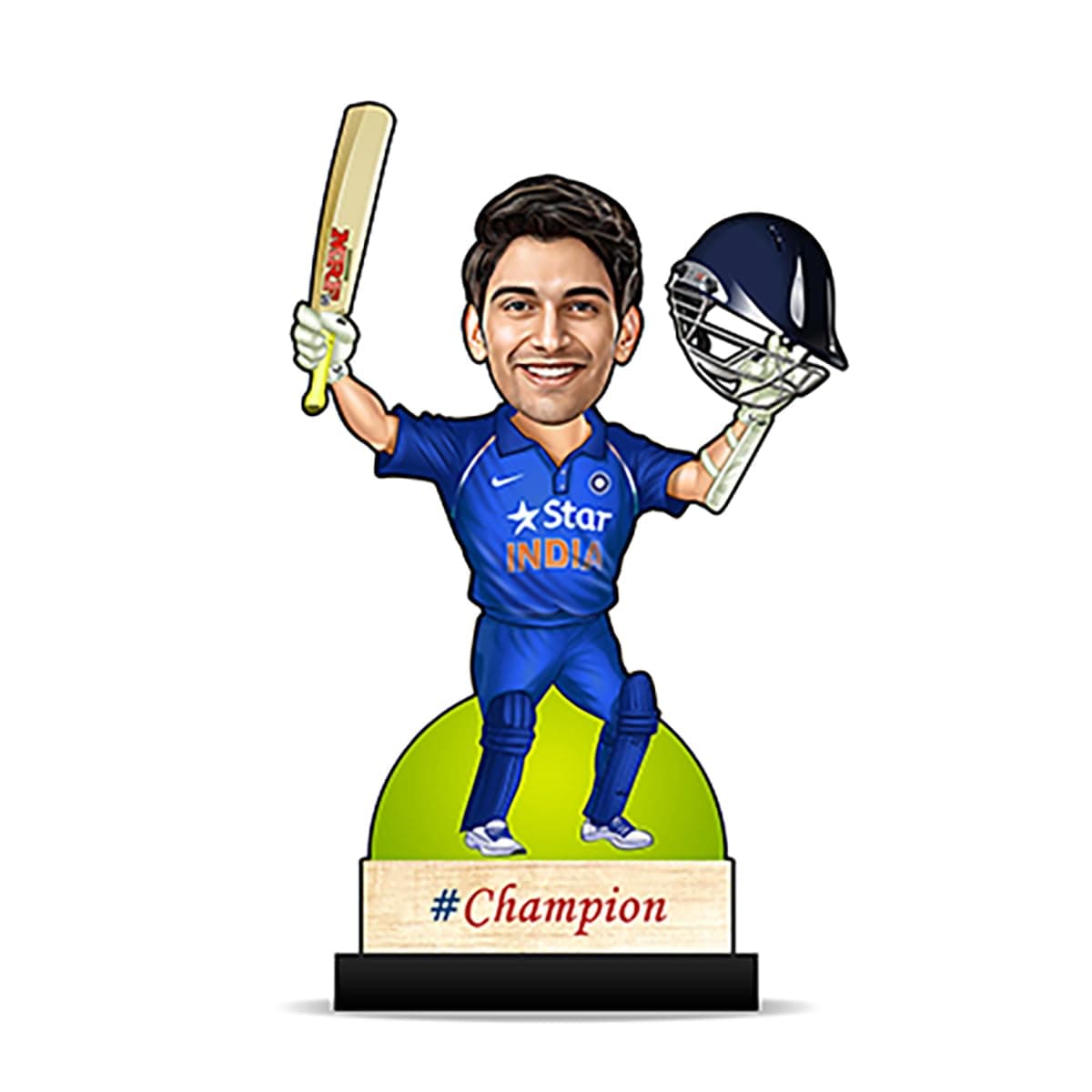 Personalized Caricature Cutout for Indian Cricket Player (Wooden_8 inch x 5 inch_Multicolour) CA0087