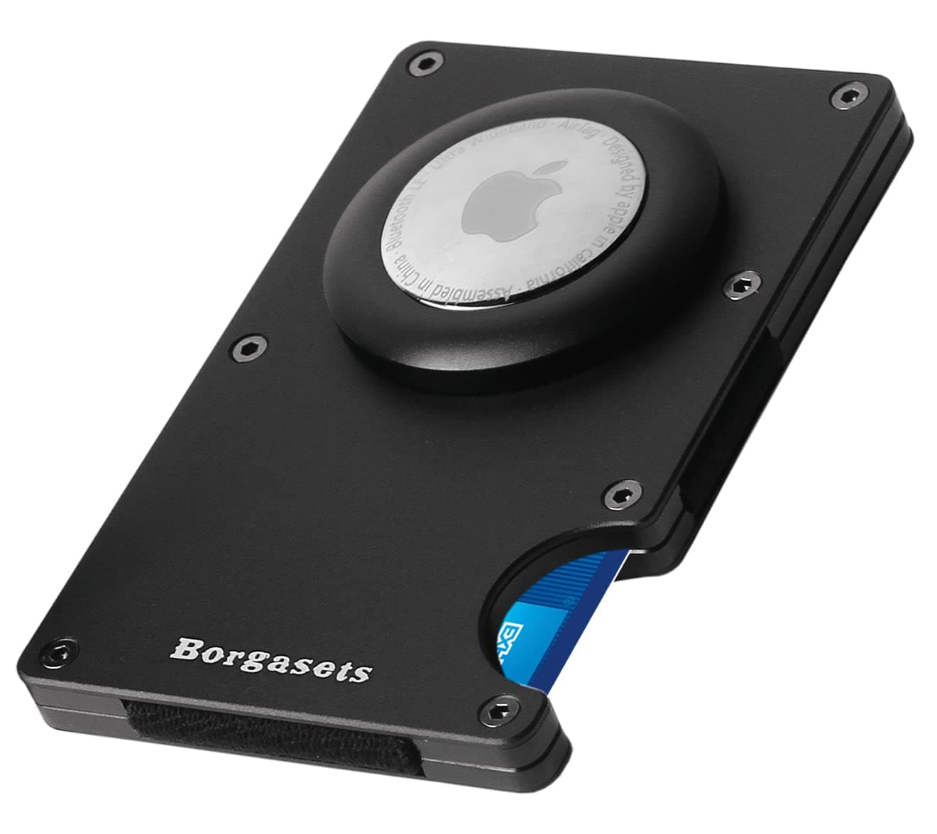 Borgasets Wallet for Women and Men Samll Mini Slim Minimalist RFID Card Holder Black Money Clip for Apple Airtag, Make Wallet Smart