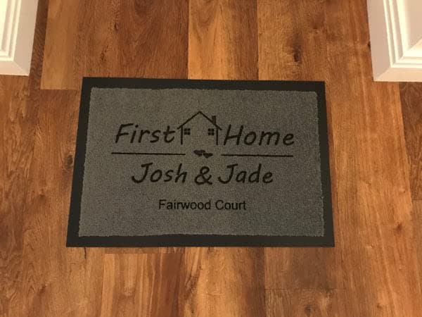 One of a kind design UK Personalised First Home Doormat Custom Couple’s Welcome Mat with Names Durable 100% Nylon, Non-Slip Rubber Backing, Machine Washable, 8mm Pile Housewarming Gift - 40x60cm