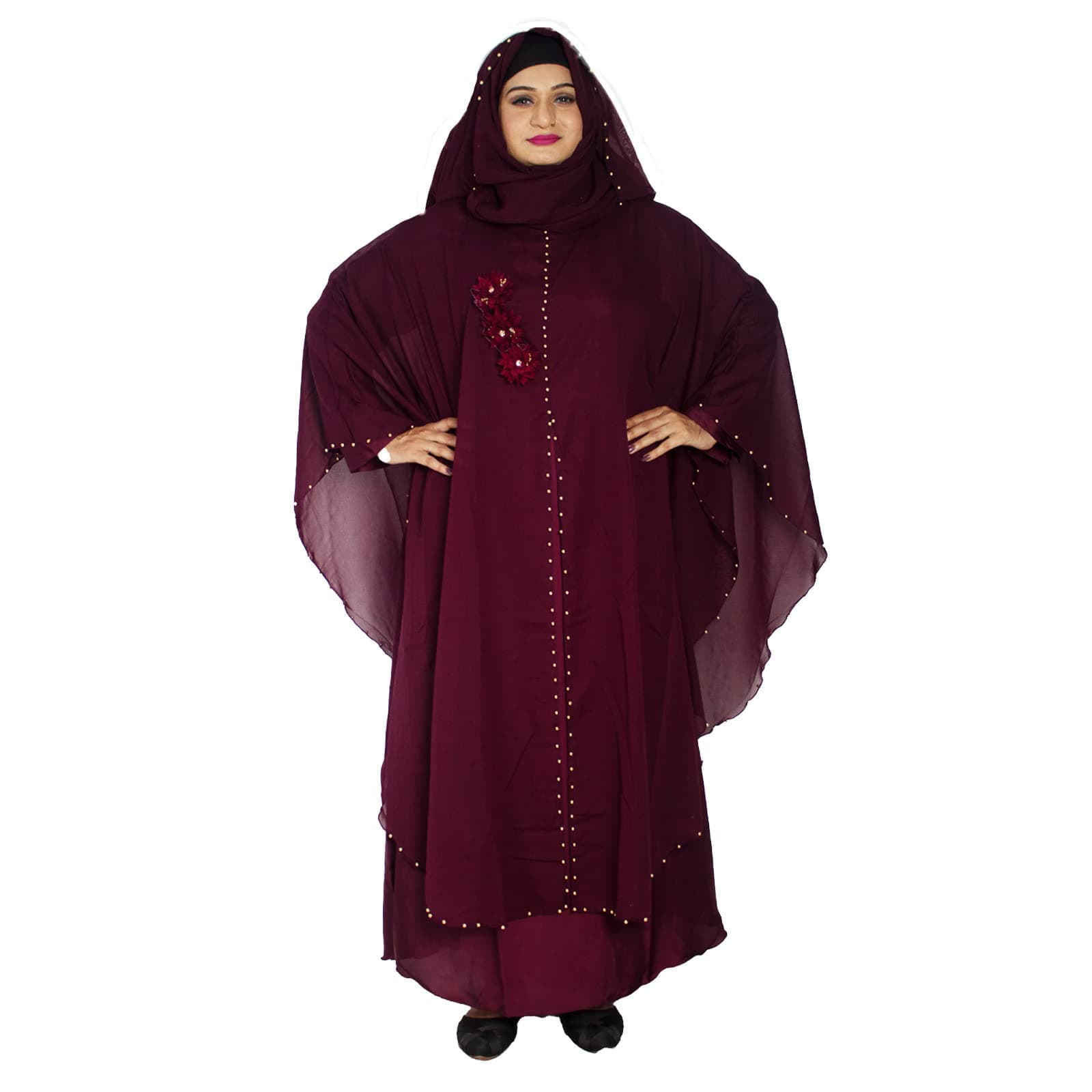 MODEST CITYBeautiful Purple 3 Flower Farasha Abaya For Girls & Women