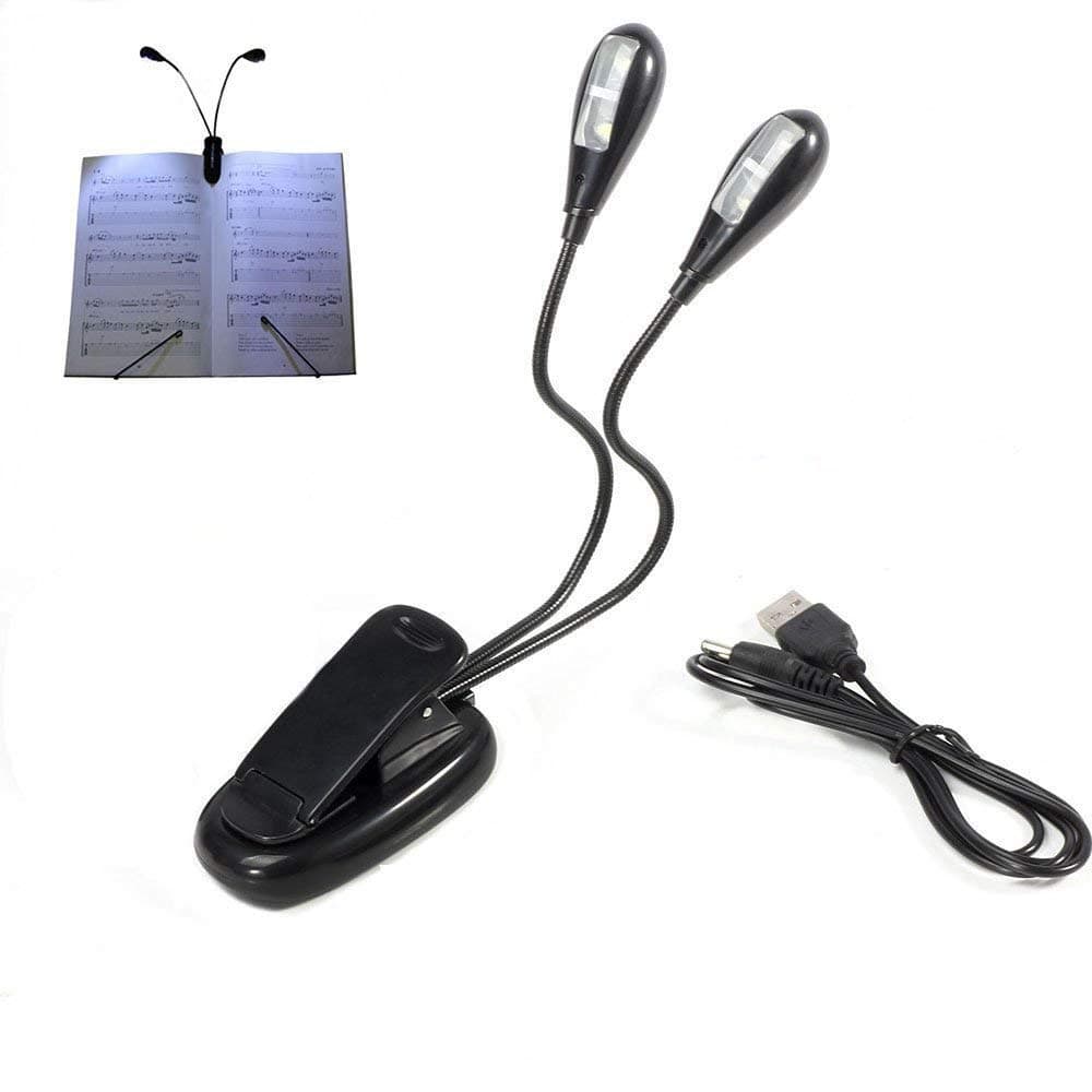 HiYiBook Reading Stand Light for Bed or Music Stand Light 4pcs LED Clips Rechargeable Free USB Cable Daylight White Travel Light Clip Light with Stand Task Lighting