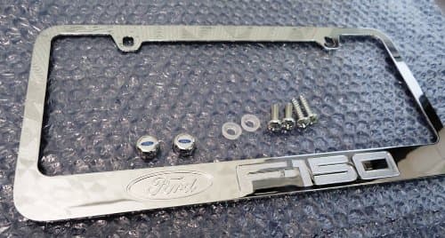 Ford F150 F 150 Chrome Metal License Plate Frame with Logo Screw Caps