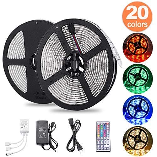 LED Strip Lights 32.8ft, ikelimus 10m RGB Waterproof Self-Adhesive Dimmable LED Light Strips 12Vdc SMD 5050 300 LEDs LED Tape Light with 44-Keys IR Remote Controller for Clubs/Homes/Hotels/Outdoor
