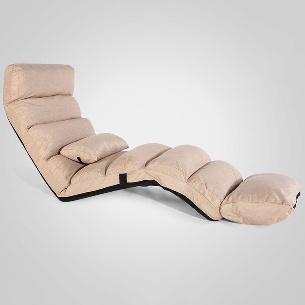 Sofa chair ZHIRONG Lengthen Lounge Sofa Bed Folding Adjustable Floor Lounger Sleeper Futon Mattress Seat Chair W/Pillow, 5 Grades Adjustable (Color : Beige)