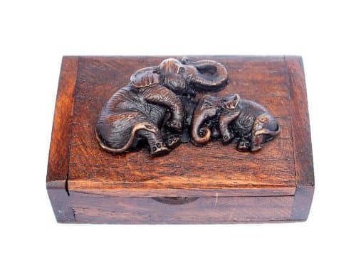 Vintage Hrebal Thai Teak Wood Box with Elephants 100% Handmade, Quality Handmade
