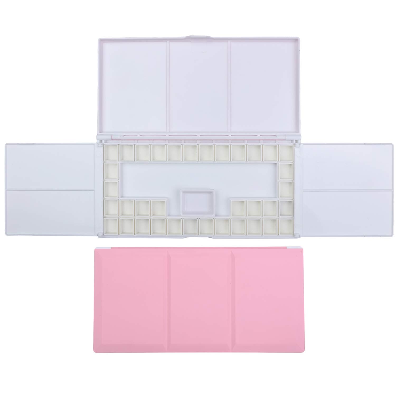 MEEDEN Travel Watercolor Case with Foldable Paint Palette, Porcelain Water Dish and 36 Removable Half Pans, Pink Color