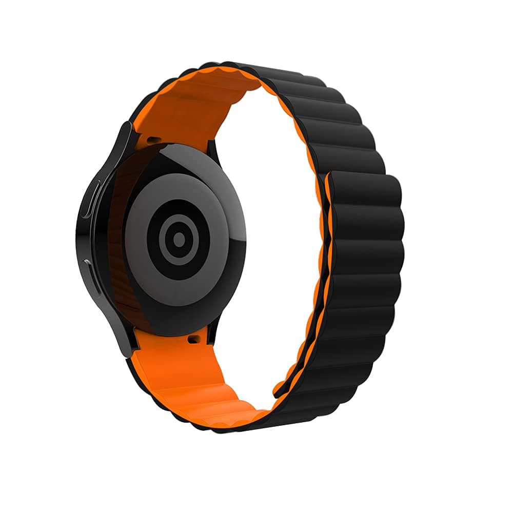 OBOE 20mm Silicone Smart Watch Magnetic Replacement Band Compatible with Samsung Galaxy Watch 4 40mm/ 42mm/ 44mm/ 46mm (Black-Orange)