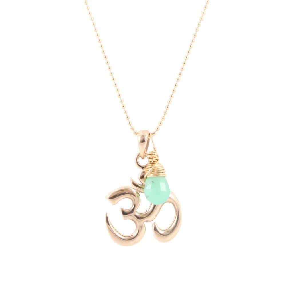 Bronze Om Necklace with Chrysoprase Briolette, 6854-brz