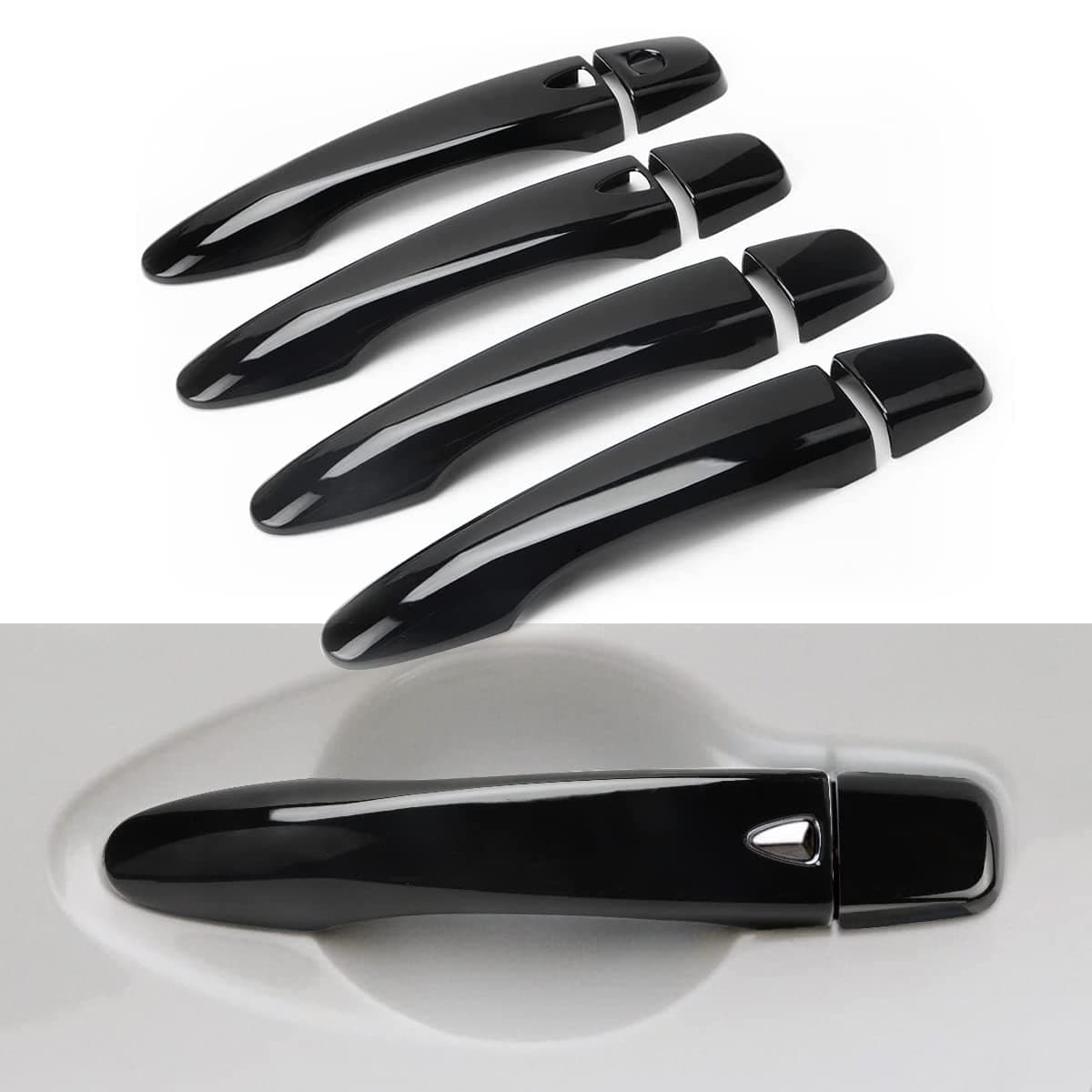 Exterior Door Handle Cover Compatible for Nissan Rogue 2014-2019 Accessories Black Door Handle Ptetector for Murano 2015-2022 Maxima 2016-2022 with 2 Smart Key Holes