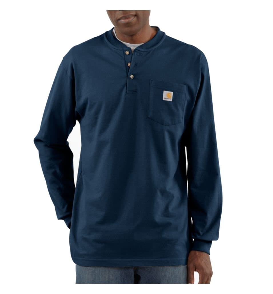 Men's Loose Fit Heavyweight Long-Sleeve Pocket Henley T-Shirt